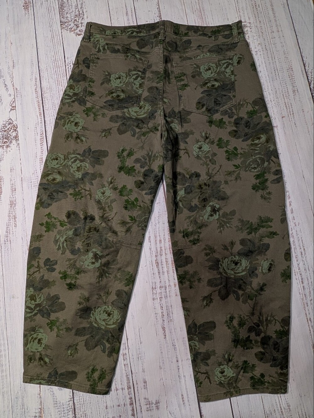 GAP High Rise Barrel Jeans Green Olive Floral Print Utility Size 16 - Picture 5 of 11